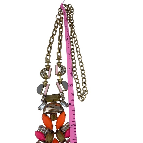 Signed STELLA & DOT Goldtone Orange Rhinestones 28" Necklace statement mat gold - Picture 6 of 9